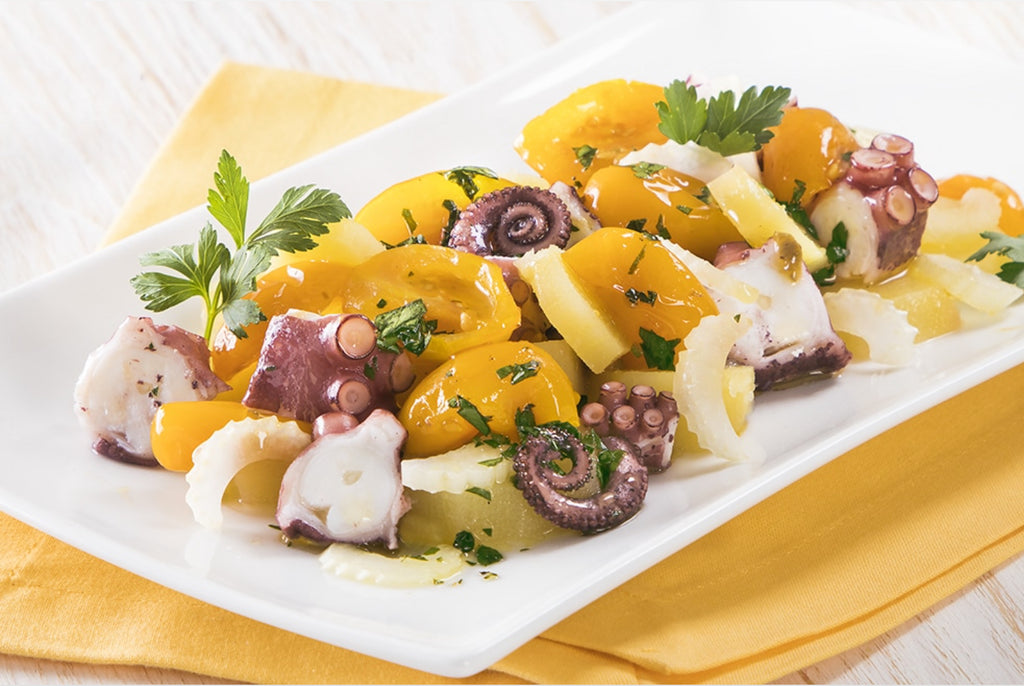 OCTOPUS SALAD WITH YELLOW DATTERINO TOMATOES