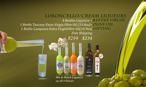 Extraordinary Combo: 4 bottles Limoncello/Cream Liqueurs+2 bottles Extra Virgin Olive Oil